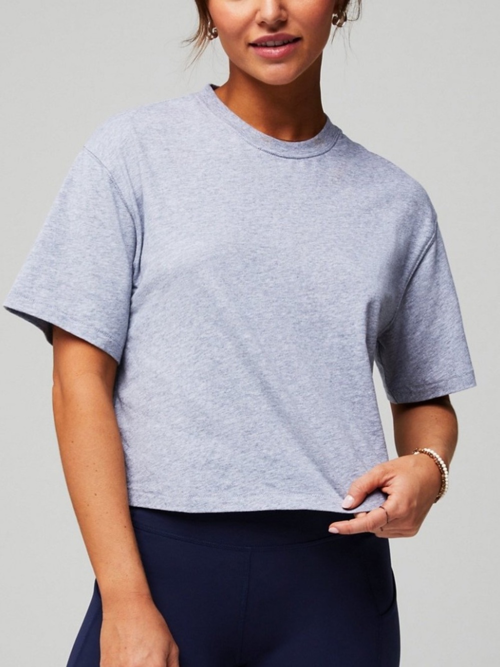 Fabletics Heather Light Gray Cropped Tee NWT